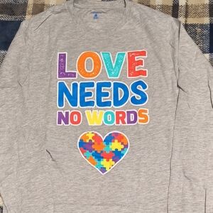 Gray Love Needs No Words Kids Long Sleeve Tee
